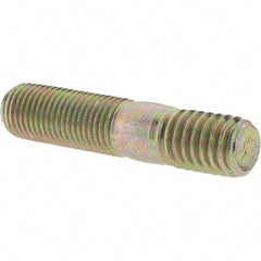 Value Collection - 3/8-24 Long Thread, 3/8-16 Short Thread, 1-3/4" OAL Unequal Double Threaded Stud - Alloy Steel, Zinc Yellow Dichromate Finish, 1" Long Thread Length, 9/16" Short Thread Length - Benchmark Tooling