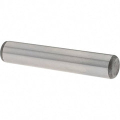 Value Collection - 3/8" Diam x 2" Pin Length Grade 8 Alloy Steel Standard Dowel Pin - C 50-58 Hardness, 28,700 Lb Breaking Strength, 1 Beveled & 1 Rounded End - Benchmark Tooling