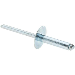 Value Collection - Size 610 Large Flange Dome Head Steel Open End Blind Rivet - Steel Mandrel, 0.501" to 5/8" Grip, 5/8" Head Diam, 0.192" to 0.196" Hole Diam, 0.825" Length Under Head, 3/16" Body Diam - Benchmark Tooling