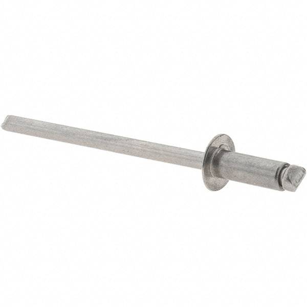 Value Collection - Size 43 Dome Head Stainless Steel Open End Blind Rivet - Stainless Steel Mandrel, 0.126" to 0.187" Grip, 1/4" Head Diam, 0.129" to 0.133" Hole Diam, 0.337" Length Under Head, 1/8" Body Diam - Benchmark Tooling