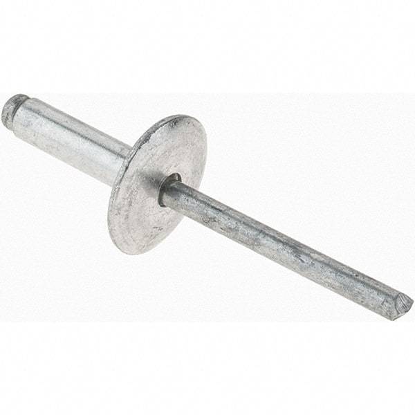 Value Collection - Size 68 Large Flange Dome Head Aluminum Open End Blind Rivet - Aluminum Mandrel, 0.376" to 1/2" Grip, 5/8" Head Diam, 0.192" to 0.196" Hole Diam, 0.7" Length Under Head, 3/16" Body Diam - Benchmark Tooling