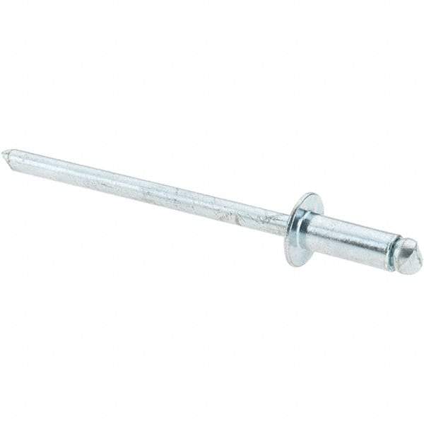 Value Collection - Size 43 Dome Head Steel Open End Blind Rivet - Steel Mandrel, 0.126" to 0.187" Grip, 1/4" Head Diam, 0.129" to 0.133" Hole Diam, 0.337" Length Under Head, 1/8" Body Diam - Benchmark Tooling