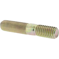 Value Collection - 3/8-24 Long Thread, 3/8-16 Short Thread, 2" OAL Unequal Double Threaded Stud - Alloy Steel, Zinc Yellow Dichromate Finish, 1-1/16" Long Thread Length, 5/8" Short Thread Length - Benchmark Tooling