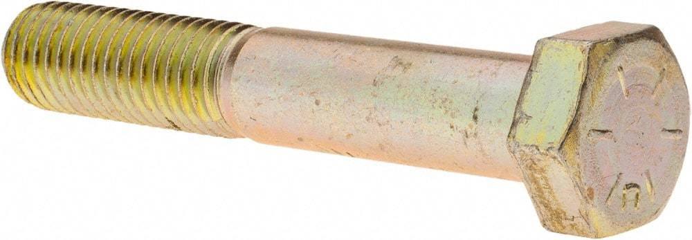 Made in USA - 5/8-11 UNC, 3-3/4" Length Under Head Hex Head Cap Screw - Partially Threaded, Grade 8 Alloy Steel, Zinc Yellow Dichromate Finish, 15/16" Hex - Benchmark Tooling