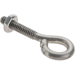 Value Collection - #10-24, Stainless Steel Wire Turned Open Eye Bolt - 7/8" Thread Length, 3/8" ID, 1" Shank Length - Benchmark Tooling