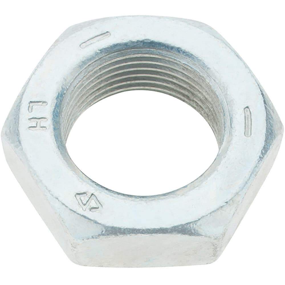 Made in USA - 1-14 UNF Steel Left Hand Hex Jam Nut - 1-1/2" Across Flats, 0.5469" High, Zinc Clear Finish - Benchmark Tooling