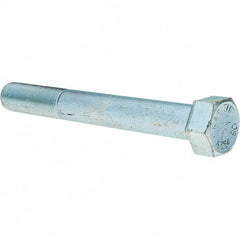 Made in USA - 1-14 UNF, 8" Length Under Head Hex Head Cap Screw - Partially Threaded, Grade 8 Alloy Steel, Zinc-Plated Finish, 1-1/2" Hex - Benchmark Tooling