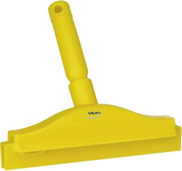 Vikan - 10" Rubber Blade Floor Squeegee - Double Edge, Yellow, Plastic Holder - Benchmark Tooling