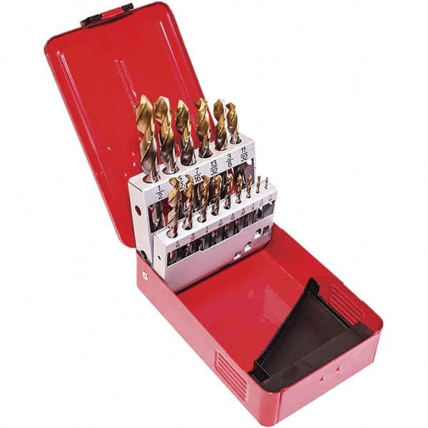 DORMER - 1/16 to 1/2", 118° Point, TiN Finish, High Speed Steel Jobber Length Drill Bit Set - Benchmark Tooling