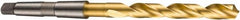DORMER - 35mm, 4MT 118° Point High Speed Steel Taper Shank Drill Bit - TiN Finish, 190mm Flute Length, 339mm OAL, Spiral Flute, Series A530 - Benchmark Tooling