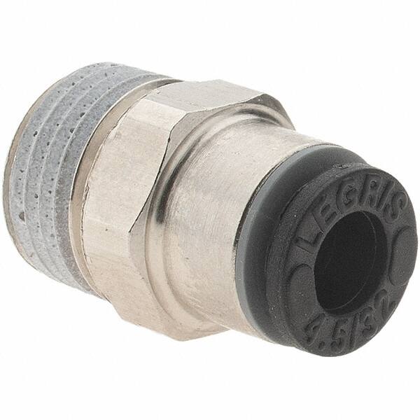 Parker - 5/32" Outside Diam, 1/8 BSPT, Nickel Plated Brass Push-to-Connect Tube Male Connector - 290 Max psi - Benchmark Tooling