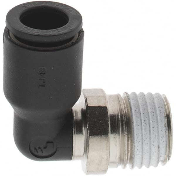 Parker - 5/16" Outside Diam, 1/4 NPT, Nylon Push-to-Connect Tube Male Elbow - 290 Max psi - Benchmark Tooling