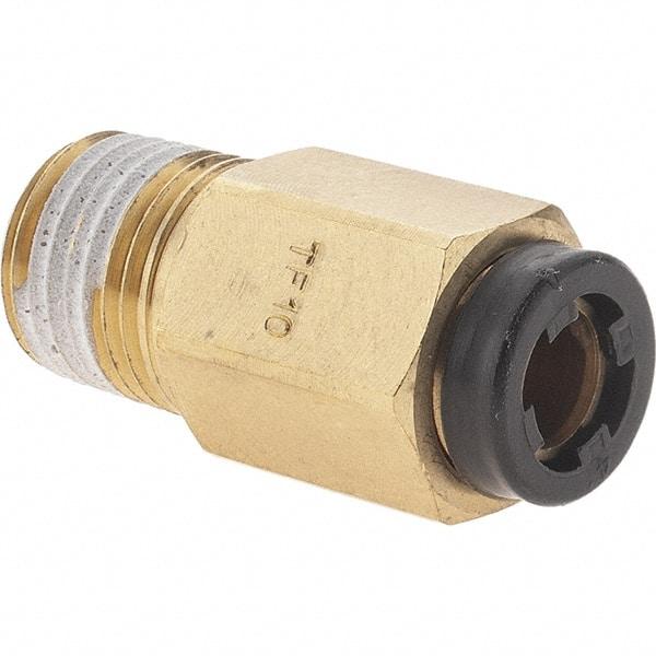 Parker - 3/16" Outside Diam, 1/8 NPT, Nickel Plated Brass Push-to-Connect Tube Male Connector - 290 Max psi, Tube to Male NPT Connection - Benchmark Tooling