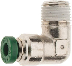 Parker - 5/32" Outside Diam, 1/8 NPTF, Nickel Plated Brass Push-to-Connect Tube Male Elbow - 300 Max psi, Tube to Male NPT Connection, Nitrile O-Ring - Benchmark Tooling