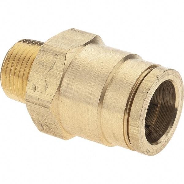 Parker - 5/8" Outside Diam, 3/8 NPTF, Brass Push-to-Connect Tube Male Connector - Tube to Male NPT Connection, Nitrile O-Ring - Benchmark Tooling