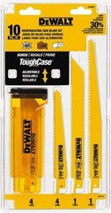 DeWALT - 10 Pieces, 6" to 9" Long x 0.04" Thickness, Bi-Metal Reciprocating Saw Blade Set - Straight Profile, 6 to 18 Teeth, Toothed Edge - Benchmark Tooling