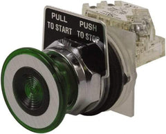 Schneider Electric - 30mm Mount Hole, Extended Straight, Pushbutton Switch with Contact Block - Green Pushbutton, Maintained (MA) - Benchmark Tooling