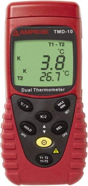 Amprobe - -328 to 2,498°F Temperature Recorder - 5 digit LCD Display, K Thermocouple Sensor, 9V Battery Power - Benchmark Tooling