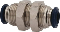 Value Collection - 1/2" Outside Diam, Nickel Plated Brass Push-to-Connect Tube Bulkhead Union - 250 Max psi, Tube to Tube Connection, Buna O-Ring - Benchmark Tooling
