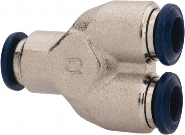 Value Collection - 1/8" Outside Diam, Nickel Plated Brass Push-to-Connect Tube Union Y - 250 Max psi, Tube to Tube Connection, Buna O-Ring - Benchmark Tooling