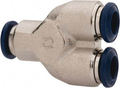 Value Collection - 5/16" Outside Diam, Nickel Plated Brass Push-to-Connect Tube Union Y - 250 Max psi, Tube to Tube Connection, Buna O-Ring - Benchmark Tooling