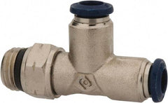 Value Collection - 3/8" Outside Diam, 1/2 Universal, Nickel Plated Brass Push-to-Connect Tube Male Swivel Run Tee - 250 Max psi, Tube to Universal Thread Connection, Buna O-Ring - Benchmark Tooling