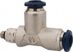 Value Collection - 1/4" Outside Diam, 10-32 Universal, Nickel Plated Brass Push-to-Connect Tube Male Swivel Run Tee - 250 Max psi, Tube to Universal Thread Connection, Buna O-Ring - Benchmark Tooling