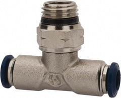 Value Collection - 1/2" Outside Diam, 1/4 Universal, Nickel Plated Brass Push-to-Connect Tube Male Swivel Branch Tee - 250 Max psi, Tube to Universal Thread Connection, Buna O-Ring - Benchmark Tooling