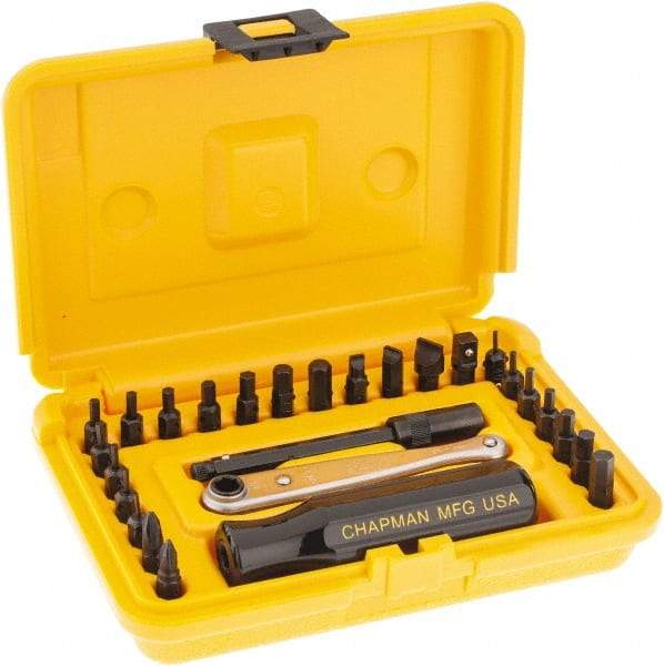 Chapman - 27 Piece, Screwdriver 1/4" Bit Ratchet Bit Set - #1 to #2 Phillips, 0.05 to 1/4" Hex, 1.5 to 6mm Hex - Benchmark Tooling