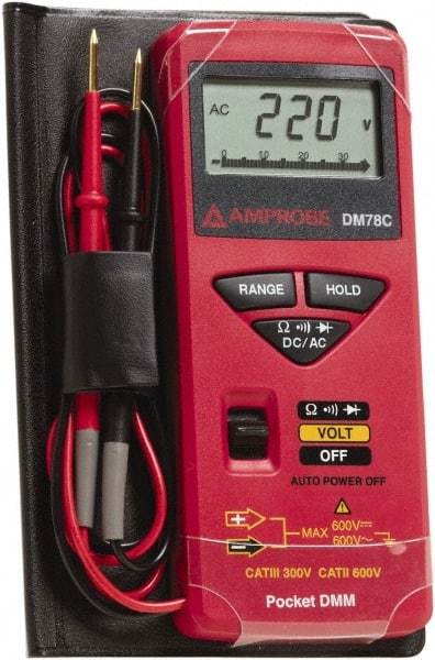 Amprobe - 3156830, CAT II, CAT 0, 600 VAC/VDC, Digital Average Responding Multimeter - 32 mOhm, Measures Voltage, Resistance - Benchmark Tooling