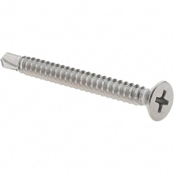 Value Collection - #10, Flat Head, Phillips Drive, 2" OAL, #3 Point, Self Drilling Screw - Grade 410 Stainless Steel - Benchmark Tooling