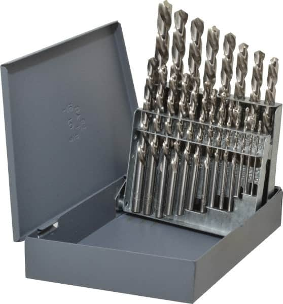 Chicago-Latrobe - 1/16 to 3/8", 118° Point, Bright Finish, High Speed Steel Jobber Length Drill Bit Set - Benchmark Tooling