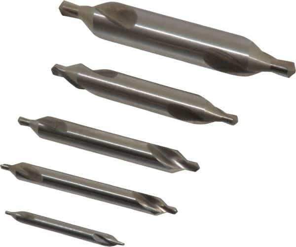 Chicago-Latrobe - 5 Piece, #1 to 5, 1/8 to 7/16" Body Diam, 3/64 to 3/16" Point Diam, Plain Edge, High Speed Steel Combo Drill & Countersink Set - 60° Incl Angle, 1/8 to 2-3/4" OAL, Double End, 217 Series Compatibility - Benchmark Tooling