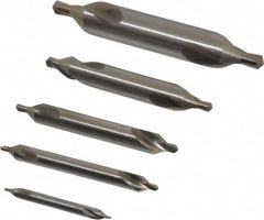 Chicago-Latrobe - 5 Piece, #1 to 5, 1/8 to 7/16" Body Diam, 3/64 to 3/16" Point Diam, Plain Edge, High Speed Steel Combo Drill & Countersink Set - 60° Incl Angle, 1/8 to 2-3/4" OAL, Double End, 217 Series Compatibility - Benchmark Tooling