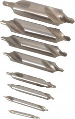 Chicago-Latrobe - 8 Piece, #11 to 18, 1/8 to 3/4" Body Diam, 3/64 to 1/4" Point Diam, Bell Edge, High Speed Steel Combo Drill & Countersink Set - 60° Incl Angle, 1/8 to 3-1/2" OAL, Double End, 217B Series Compatibility - Benchmark Tooling