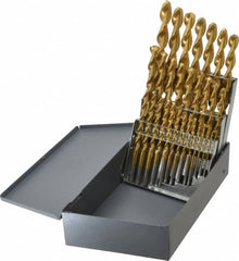 Chicago-Latrobe - 1/16 to 1/2", 135° Point, TiN Finish, High Speed Steel Jobber Length Drill Bit Set - Benchmark Tooling