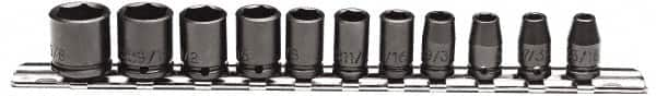 Proto - 11 Piece 1/4" Drive Impact Socket Set - 6 Points, 3/16" to 5/8" Range, Inch Measurement Standard - Benchmark Tooling