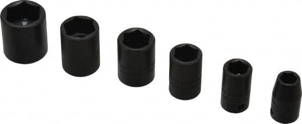 Proto - 6 Piece 1/4" Drive Impact Socket Set - 6 Points, 1/4" to 9/16" Range, Inch Measurement Standard - Benchmark Tooling