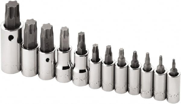 SK - 12 Piece 1/4, 3/8 & 1/2" Drive Torx Bit Socket Set - T10 to T60 Torx - Benchmark Tooling