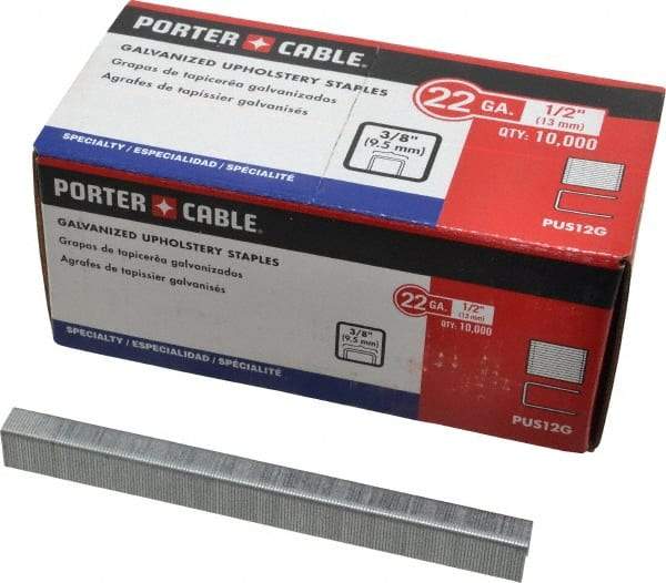 Porter-Cable - 1/2" Long x 3/8" Wide, 22 Gauge Crowned Construction Staple - Grade 2 Steel, Galvanized Finish - Benchmark Tooling