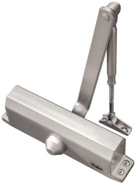 Yale - 42" Door Width, 9-3/4" Closer Body Length, Non-Handed Door Closer Manual Damper - Aluminum Finish, Non-Handed - Benchmark Tooling