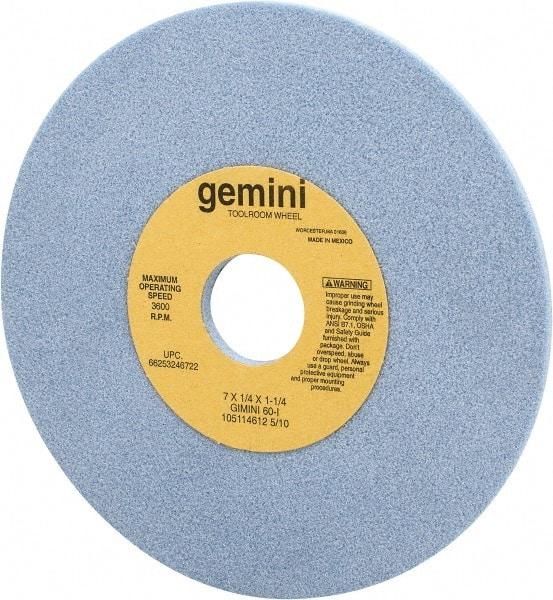 Norton - 7" Diam x 1-1/4" Hole x 1/4" Thick, I Hardness, 60 Grit Surface Grinding Wheel - Aluminum Oxide, Type 1, Medium Grade, 3,600 Max RPM, No Recess - Benchmark Tooling