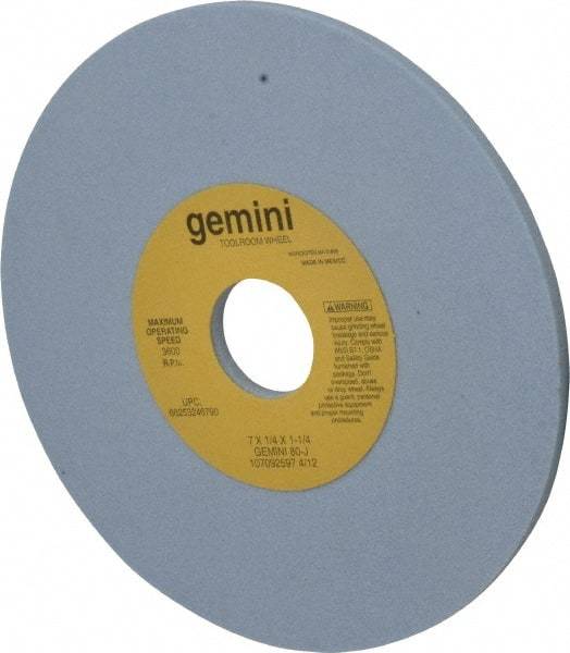 Norton - 7" Diam x 1-1/4" Hole x 1/4" Thick, J Hardness, 80 Grit Surface Grinding Wheel - Aluminum Oxide, Type 1, Medium Grade, 3,600 Max RPM, No Recess - Benchmark Tooling