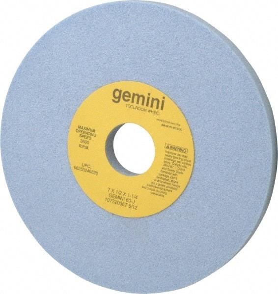 Norton - 7" Diam x 1-1/4" Hole x 1/2" Thick, J Hardness, 60 Grit Surface Grinding Wheel - Aluminum Oxide, Type 1, Medium Grade, 3,600 Max RPM, No Recess - Benchmark Tooling