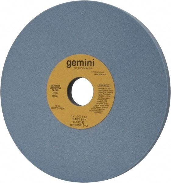 Norton - 8" Diam x 1-1/4" Hole x 1/2" Thick, K Hardness, 80 Grit Surface Grinding Wheel - Aluminum Oxide, Type 1, Medium Grade, 3,600 Max RPM, No Recess - Benchmark Tooling