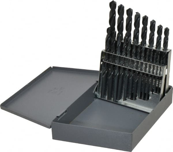 Chicago-Latrobe - 1/16 to 3/8", 118° Point, Oxide Finish, High Speed Steel Jobber Length Drill Bit Set - Benchmark Tooling