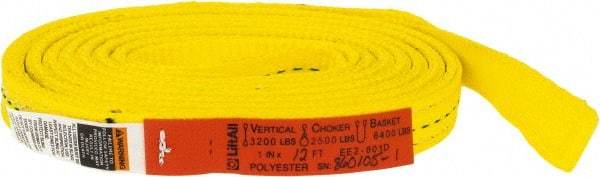 Lift-All - 12' Long x 1" Wide, 3,200 Lb Vertical Capacity, 2 Ply, Polyester Web Sling - 2,500 Lb Choker Capacity, Yellow - Benchmark Tooling