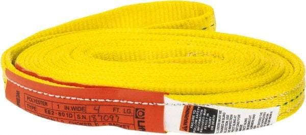 Lift-All - 14' Long x 1" Wide, 3,200 Lb Vertical Capacity, 2 Ply, Polyester Web Sling - 2,500 Lb Choker Capacity, Yellow - Benchmark Tooling