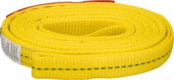 Lift-All - 8' Long x 1" Wide, 3,200 Lb Vertical Capacity, 2 Ply, Polyester Web Sling - 2,500 Lb Choker Capacity, Yellow - Benchmark Tooling