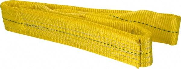 Lift-All - 4' Long x 2" Wide, 6,400 Lb Vertical Capacity, 2 Ply, Polyester Web Sling - 5,000 Lb Choker Capacity, Yellow - Benchmark Tooling